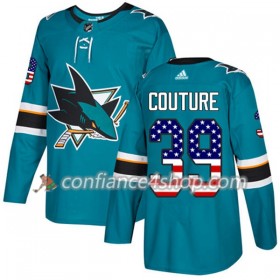 Adidas Maillot de Hockey San Jose Sharks Logan Couture 39 2017-2018 Teal USA Flag Fashion Authentic - Homme